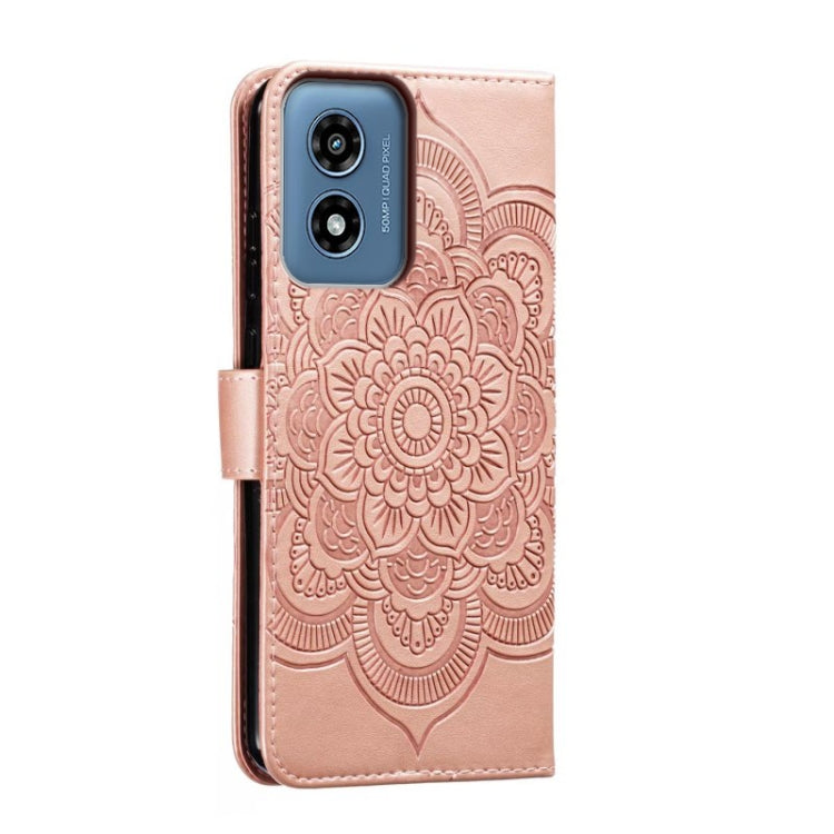 For Motorola Moto G Play 2024 Sun Mandala Embossing Pattern Phone Leather Case(Rose Gold)