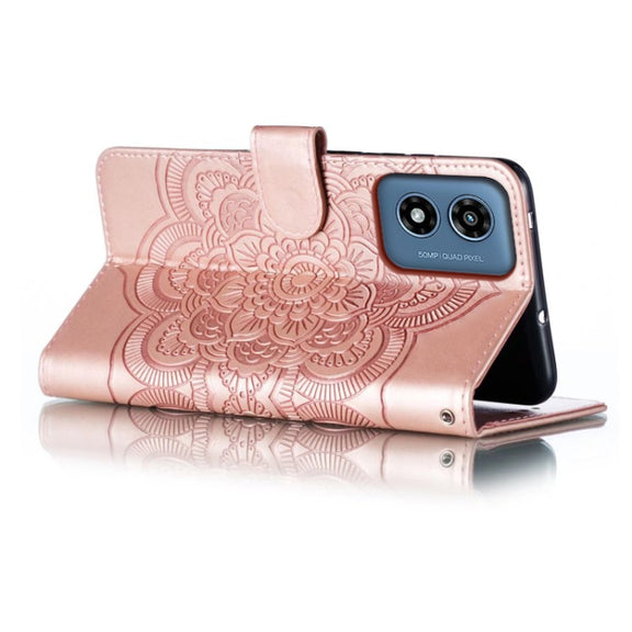 For Motorola Moto G Play 2024 Sun Mandala Embossing Pattern Phone Leather Case(Rose Gold)