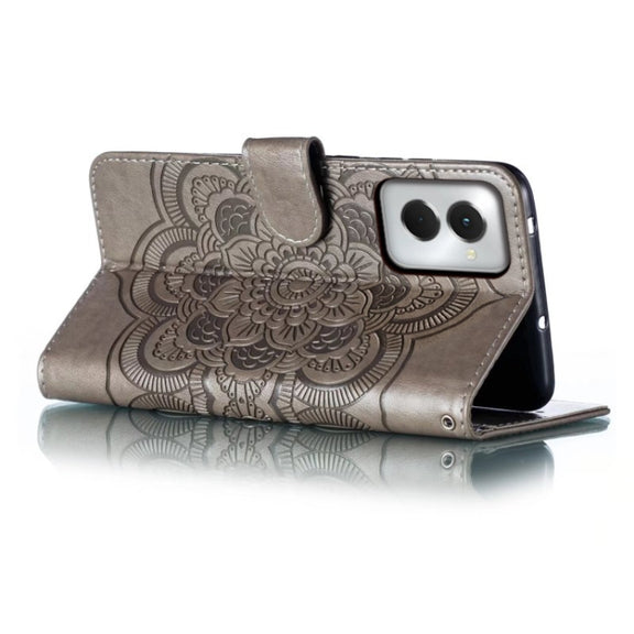 For Motorola Moto G Power 5G 2024 Sun Mandala Embossing Pattern Phone Leather Case(Grey)