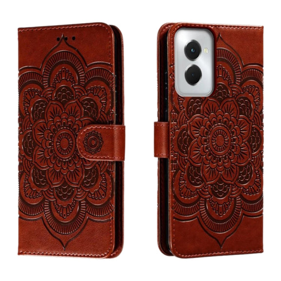 For Motorola Moto G Power 5G 2024 Sun Mandala Embossing Pattern Phone Leather Case(Brown)