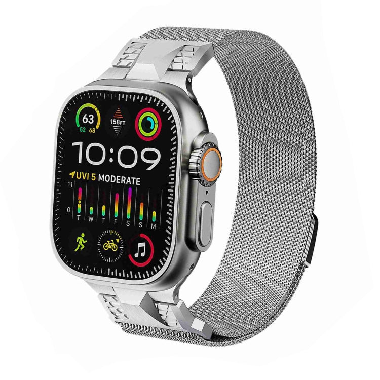 For Apple Watch Ultra 49mm Mecha Style Milanese Metal Watch Band(Titanium Silver)