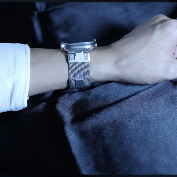For Apple Watch Ultra 49mm Mecha Style Milanese Metal Watch Band(Titanium Silver)