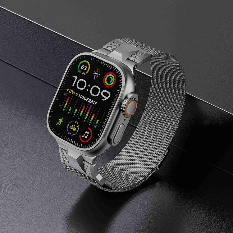 For Apple Watch Series 2 42mm Mecha Style Milanese Metal Watch Band(Titanium Silver)