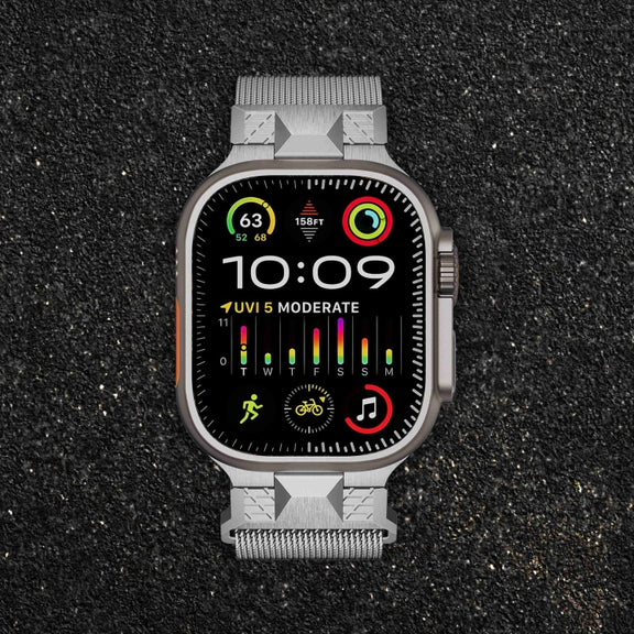 For Apple Watch 42mm Mecha Style Milanese Metal Watch Band(Titanium Silver)