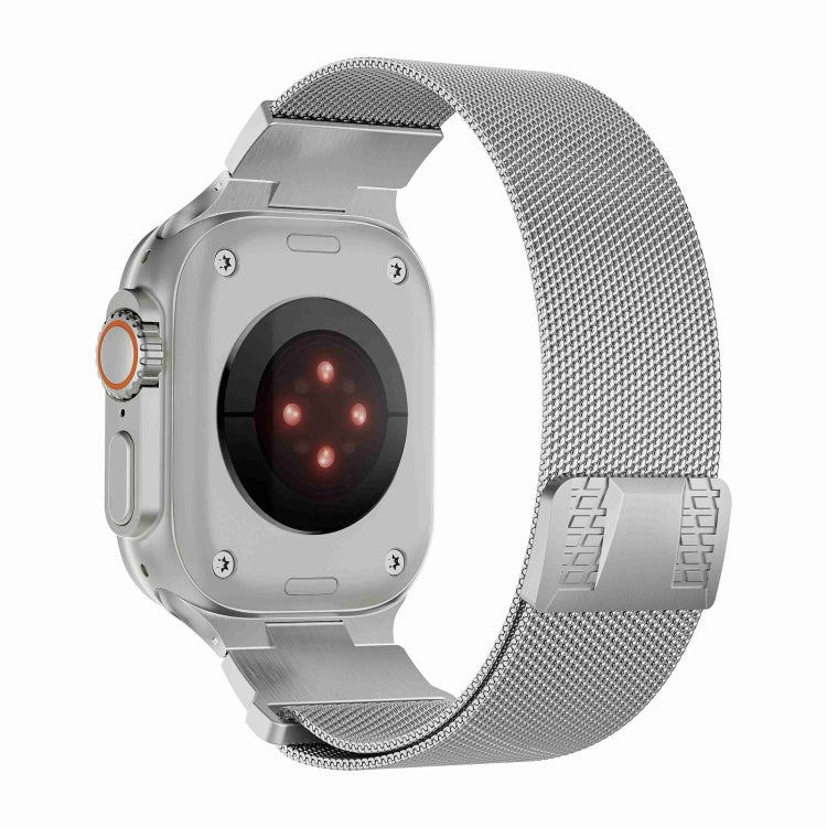 For Apple Watch 42mm Mecha Style Milanese Metal Watch Band(Titanium Silver)