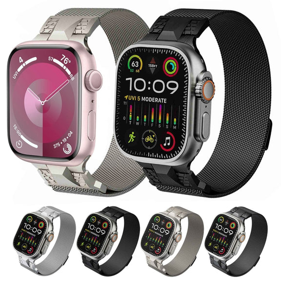 For Apple Watch Series 9 45mm Mecha Style Milanese Metal Watch Band(Titanium Silver)