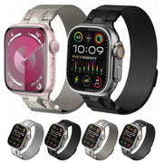 For Apple Watch 42mm Mecha Style Milanese Metal Watch Band(Titanium Silver)