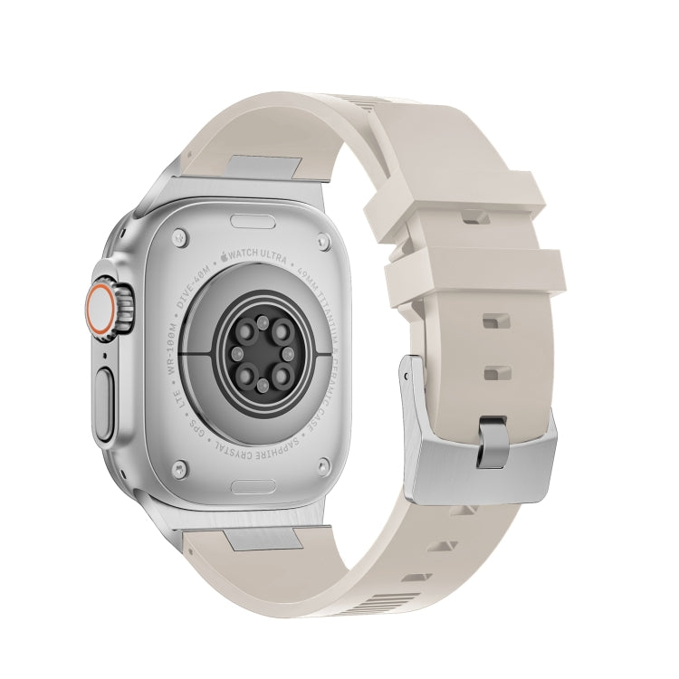 For Apple Watch Ultra 49mm Loners Liquid Silicone Watch Band(Silver Starlight)