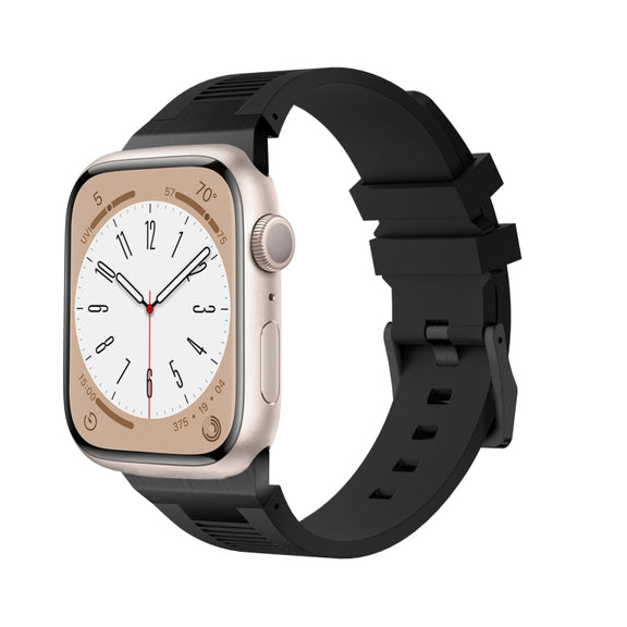 For Apple Watch SE 44mm Loners Liquid Silicone Watch Band(Black Black)