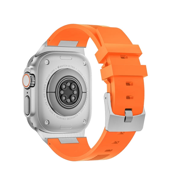 For Apple Watch SE 44mm Loners Liquid Silicone Watch Band(Sliver Orange)