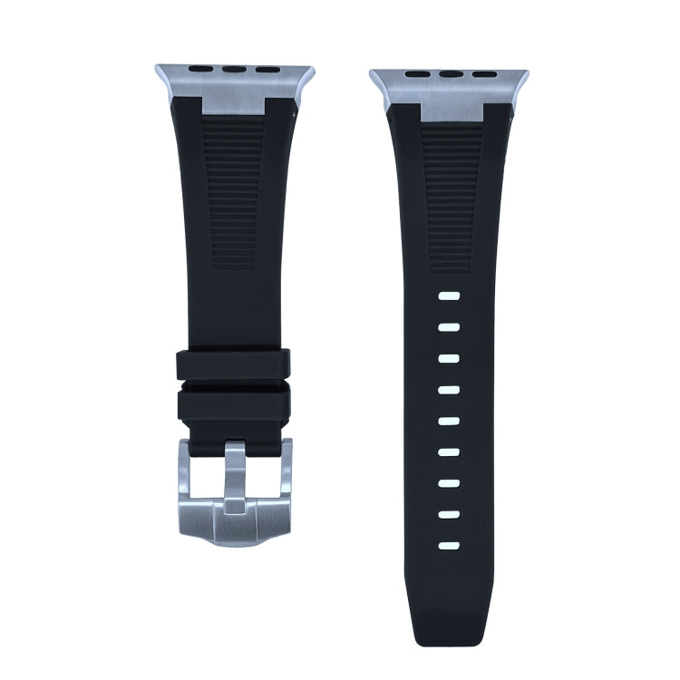 For Apple Watch SE 44mm Loners Liquid Silicone Watch Band(Silver Black)