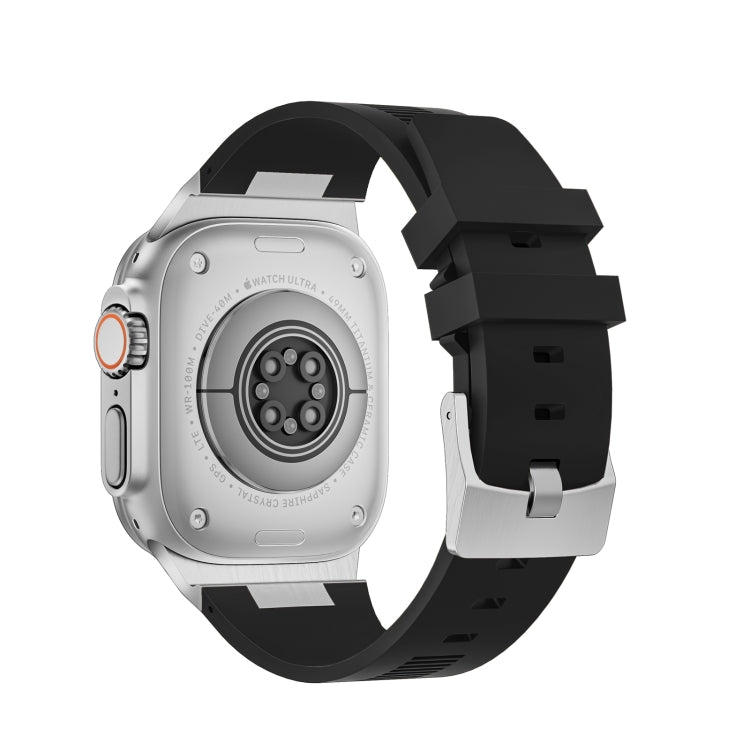 For Apple Watch SE 44mm Loners Liquid Silicone Watch Band(Silver Black)