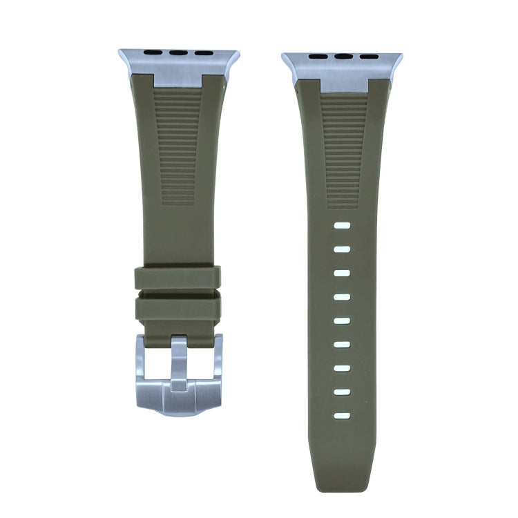 For Apple Watch SE 44mm Loners Liquid Silicone Watch Band(Silver Green)