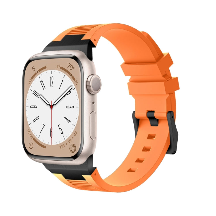 For Apple Watch Series 6 44mm Loners Liquid Silicone Watch Band(Black Orange)