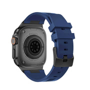 For Apple Watch Series 3 42mm Loners Liquid Silicone Watch Band(Black Midnight Blue)