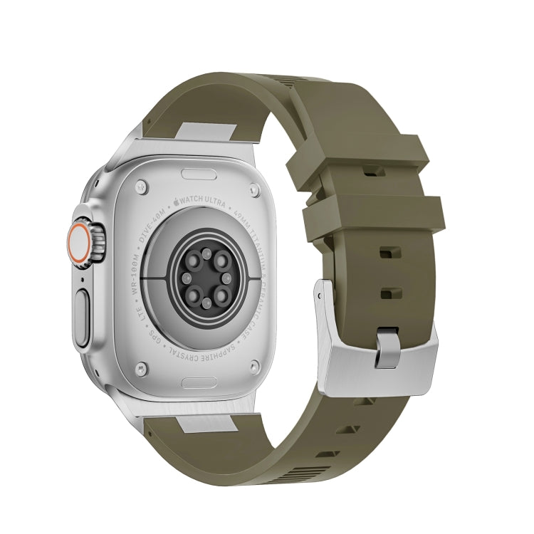 For Apple Watch Series 2 42mm Loners Liquid Silicone Watch Band(Silver Green)