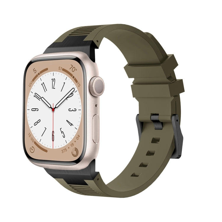 For Apple Watch 42mm Loners Liquid Silicone Watch Band(Black Green)