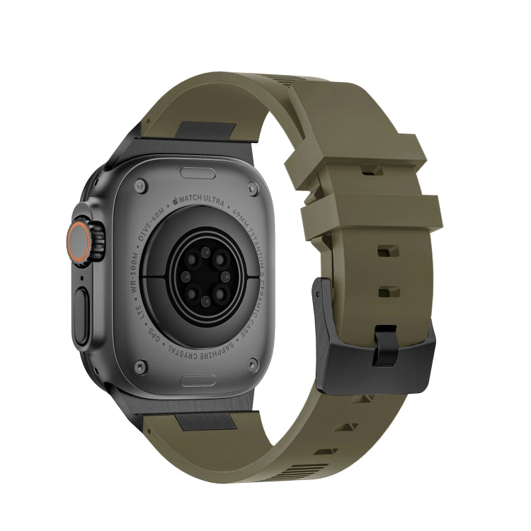 For Apple Watch 42mm Loners Liquid Silicone Watch Band(Black Green)