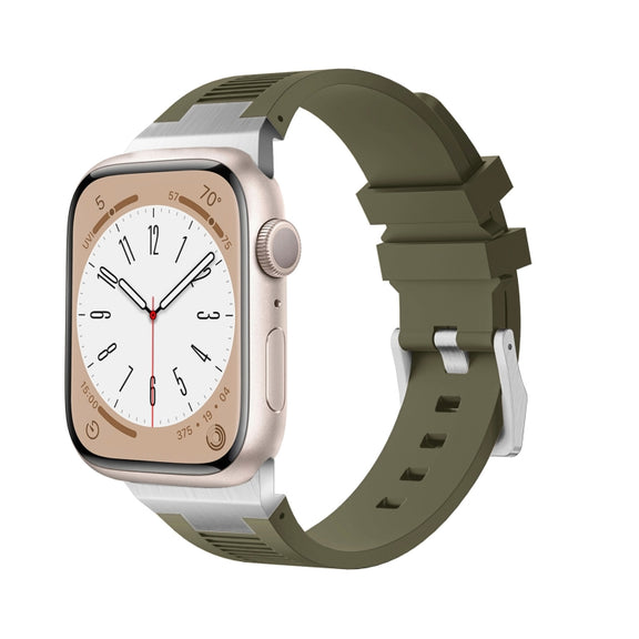 For Apple Watch 42mm Loners Liquid Silicone Watch Band(Silver Green)