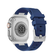 For Apple Watch 42mm Loners Liquid Silicone Watch Band(Silver Midnight Blue)