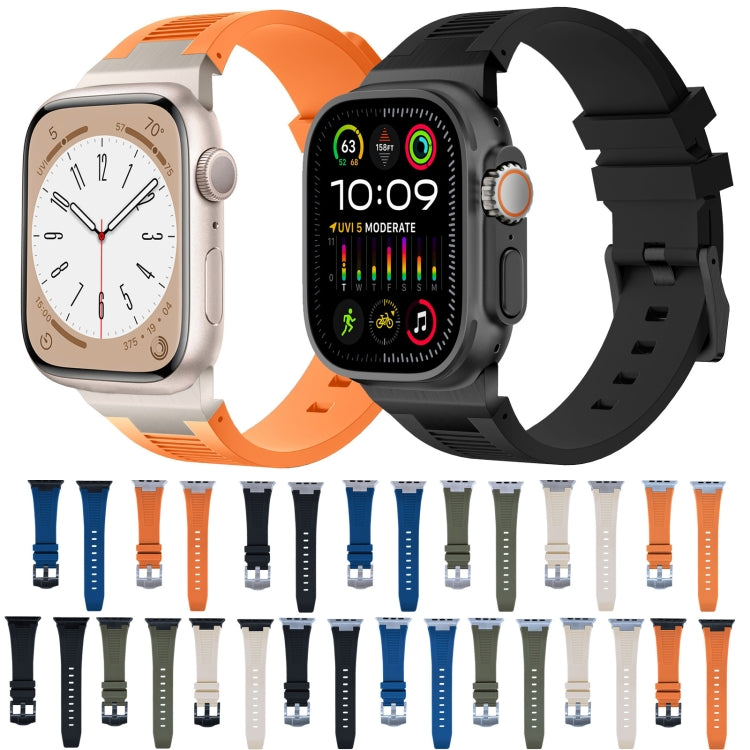 For Apple Watch Series 8 45mm Loners Liquid Silicone Watch Band(Black Black)