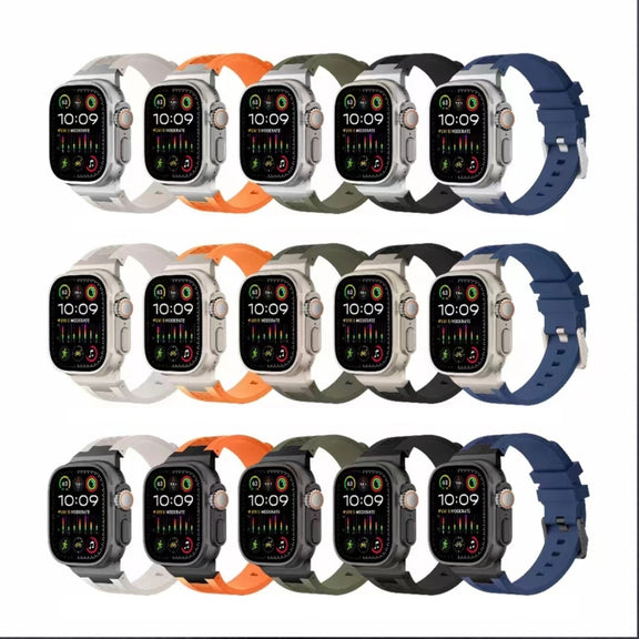 For Apple Watch 42mm Loners Liquid Silicone Watch Band(Silver Midnight Blue)