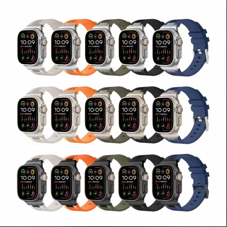 For Apple Watch Series 6 44mm Loners Liquid Silicone Watch Band(Silver Midnight Blue)