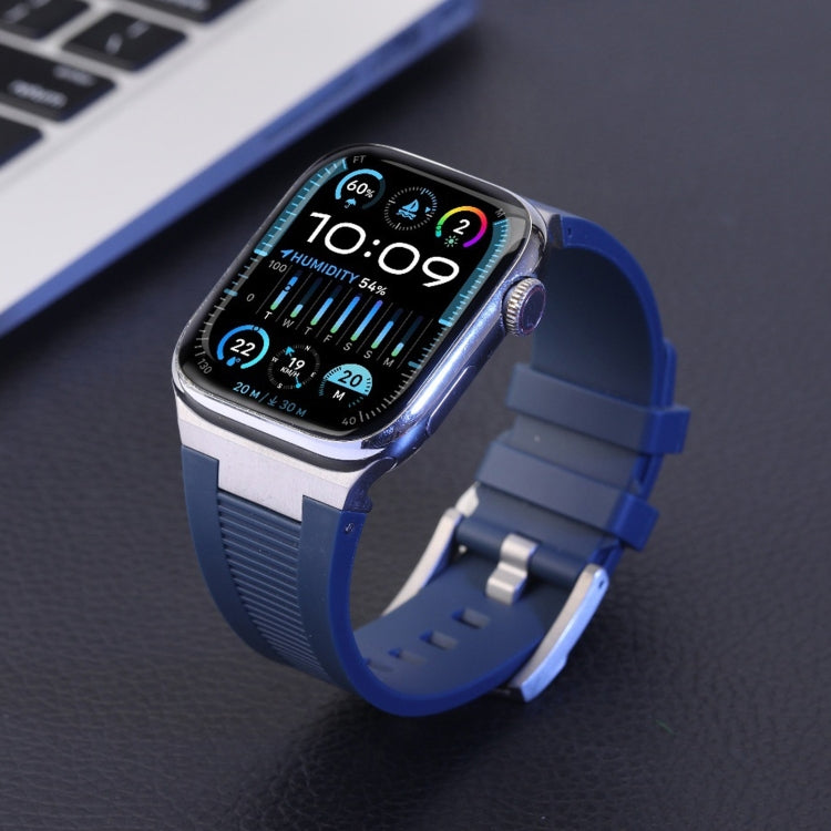 For Apple Watch 42mm Loners Liquid Silicone Watch Band(Silver Midnight Blue)