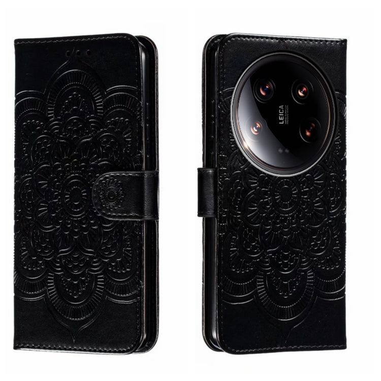 For Xiaomi 14 Ultra Sun Mandala Embossing Pattern Phone Leather Case(Black)
