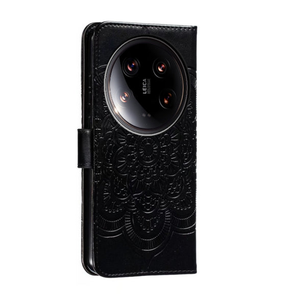 For Xiaomi 14 Ultra Sun Mandala Embossing Pattern Phone Leather Case(Black)