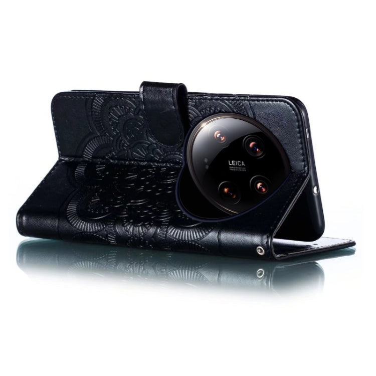 For Xiaomi 14 Ultra Sun Mandala Embossing Pattern Phone Leather Case(Black)