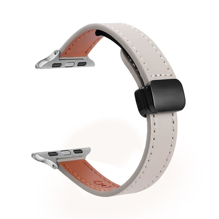 For Apple Watch Series 9 41mm Slim Magnetic Buckle Genuine Leather Watch Band(Plain Grey)