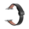 For Apple Watch SE 44mm Slim Magnetic Buckle Genuine Leather Watch Band(Plain Black) - Watch Bands by PMC TechLife | Online Shopping South Africa | PMC TechLife