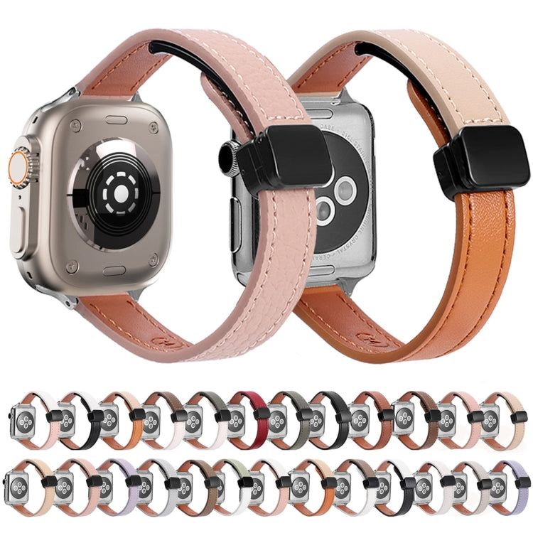 For Apple Watch SE 40mm Slim Magnetic Buckle Genuine Leather Watch Band(Plain Grey)
