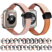 For Apple Watch Ultra 49mm Slim Magnetic Buckle Genuine Leather Watch Band(Plain Grey)