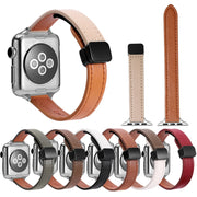 For Apple Watch Series 2 42mm Slim Magnetic Buckle Genuine Leather Watch Band(Plain Grey)