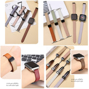 For Apple Watch SE 44mm Slim Magnetic Buckle Genuine Leather Watch Band(Plain Black)