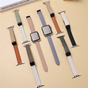 For Apple Watch Series 3 42mm Slim Magnetic Buckle Genuine Leather Watch Band(Plain Grey)