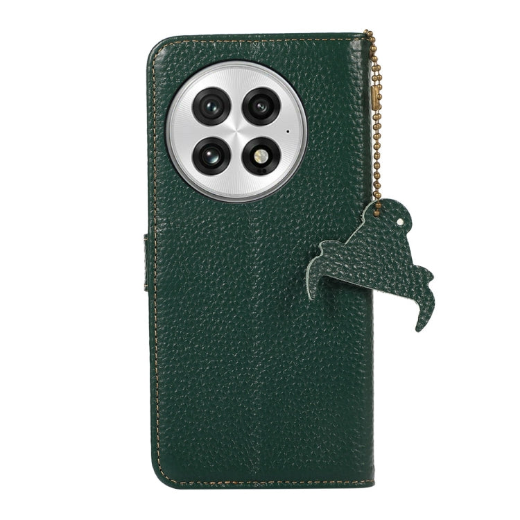 For OnePlus 13 Genuine Leather Litchi Texture RFID Leather Phone Case(Green)