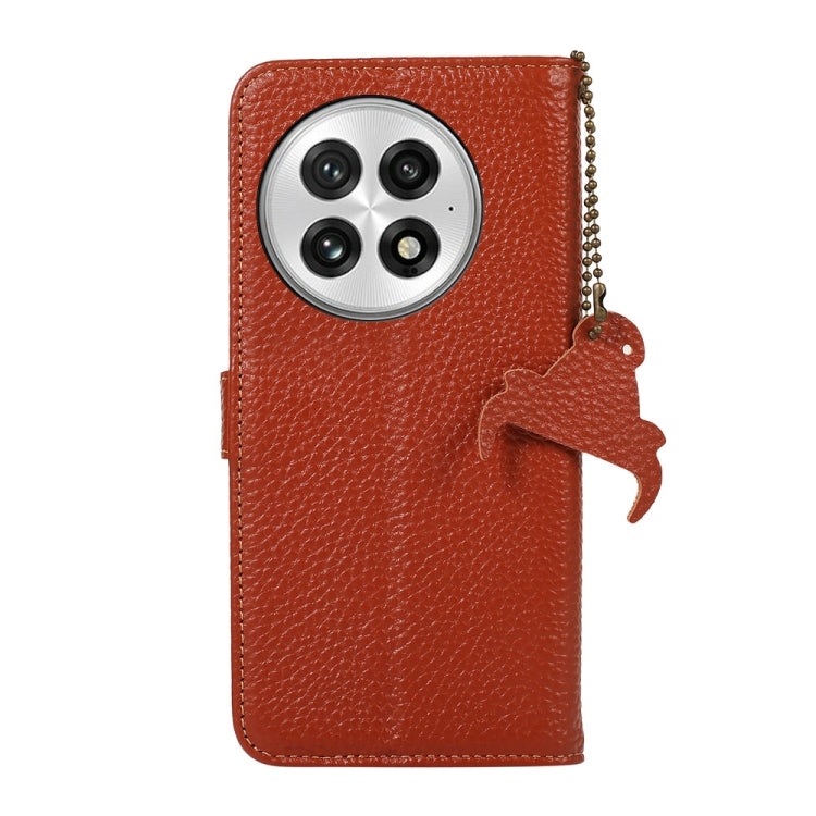 For OnePlus 13 Genuine Leather Litchi Texture RFID Leather Phone Case(Coffee)