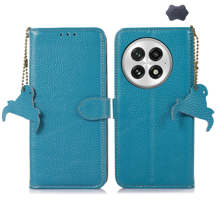 For OnePlus 13 Genuine Leather Litchi Texture RFID Leather Phone Case(Blue)