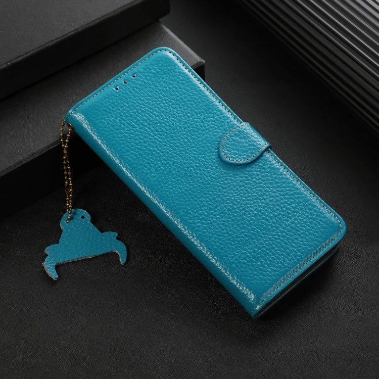 For OnePlus 13 Genuine Leather Litchi Texture RFID Leather Phone Case(Blue)