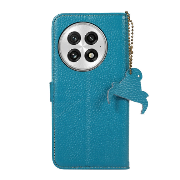 For OnePlus 13 Genuine Leather Litchi Texture RFID Leather Phone Case(Blue)