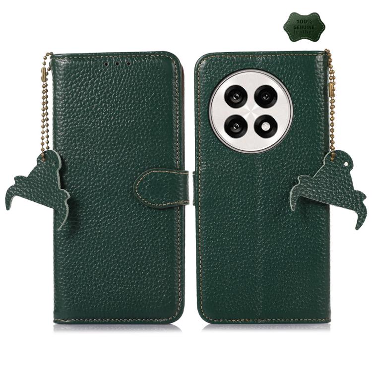 For OnePlus Ace 5 / 13R 5G Genuine Leather Litchi Texture RFID Leather Phone Case(Green)