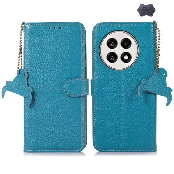 For OnePlus Ace 5 / 13R 5G Genuine Leather Litchi Texture RFID Leather Phone Case(Blue)