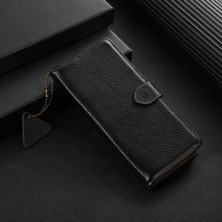 For OnePlus Ace 5 / 13R 5G Genuine Leather Litchi Texture RFID Leather Phone Case(Black)