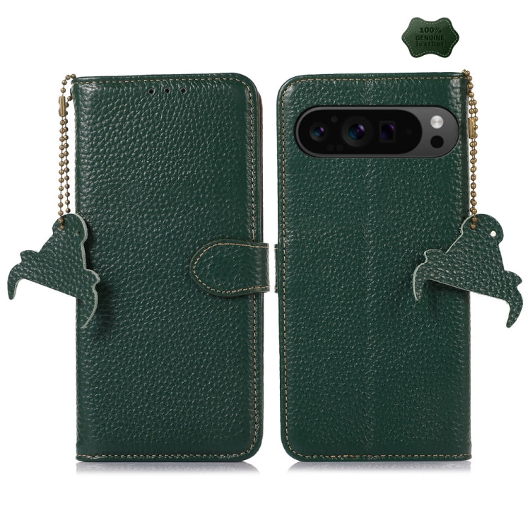 For Google Pixel 10 Pro / 9 Pro Genuine Leather Litchi Texture RFID Leather Phone Case(Green)