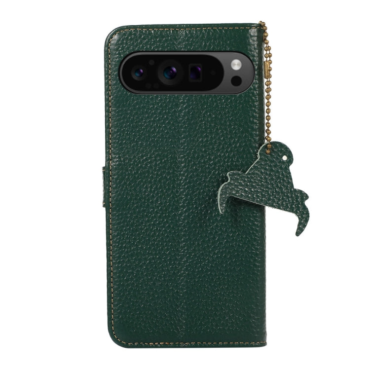 For Google Pixel 10 Pro / 9 Pro Genuine Leather Litchi Texture RFID Leather Phone Case(Green)
