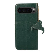 For Google Pixel 10 Pro / 9 Pro Genuine Leather Litchi Texture RFID Leather Phone Case(Green)