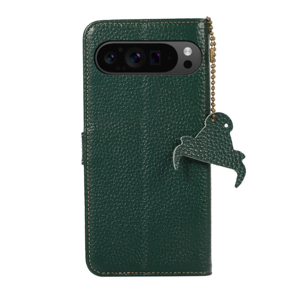 For Google Pixel 10 Pro / 9 Pro Genuine Leather Litchi Texture RFID Leather Phone Case(Green)